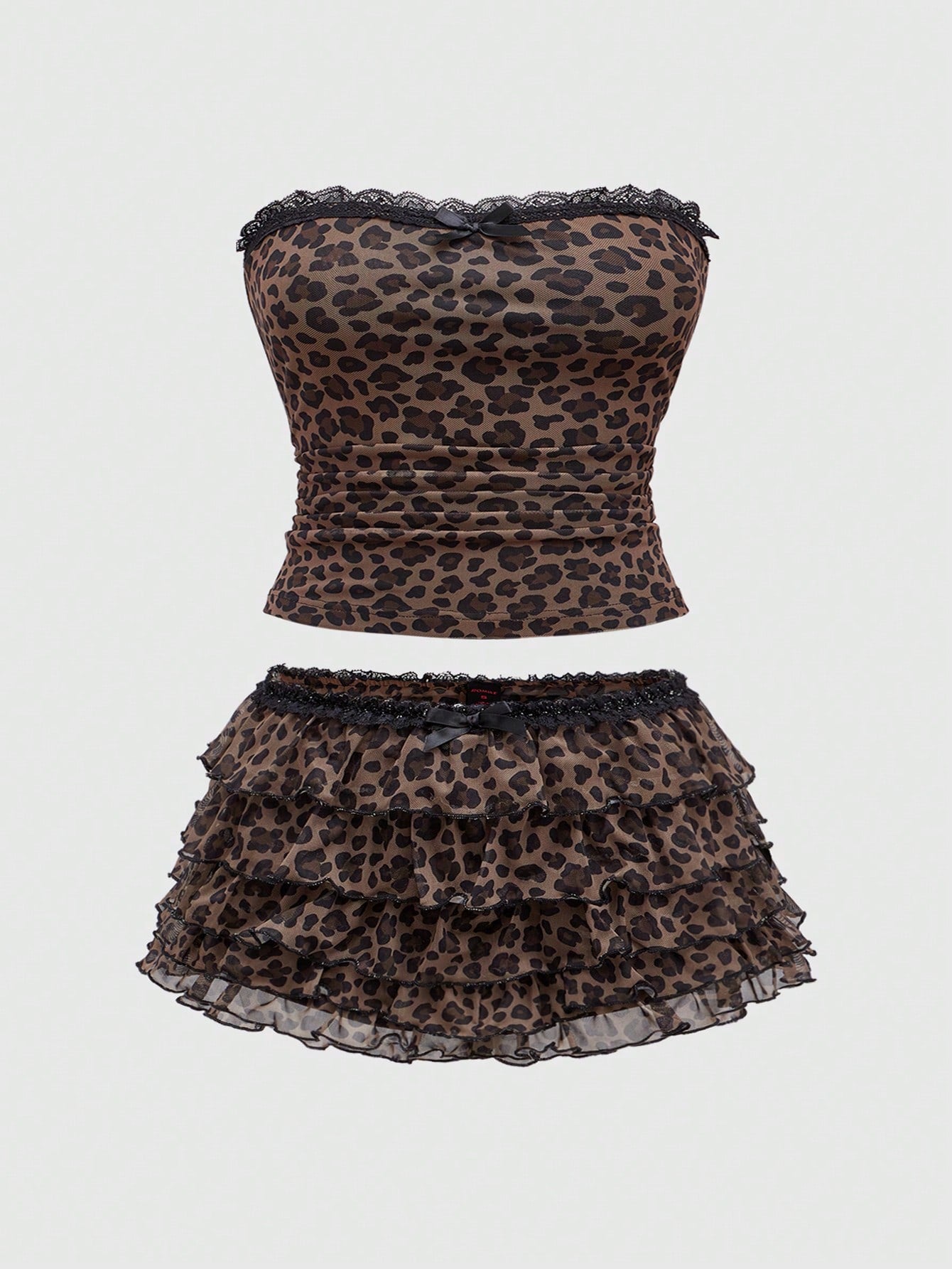 ROMWE J-Fashion Y2K Gyaru Harajuku Leopard Print Bandeau Top & Shorts Set, plus Size