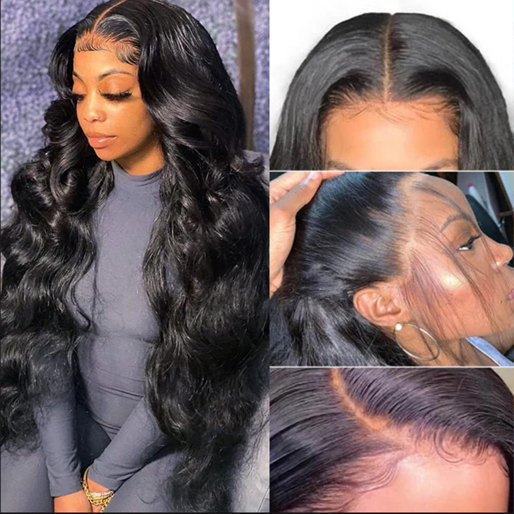 Body Wave Lace Front Wigs Human Hair 150% Density 13X4 HD Human Hair Wigs for Black Women Pre Plucked with Baby Hair Transparent Brazilian Lace Frontal Wigs with Natural Hairline 26 Inch