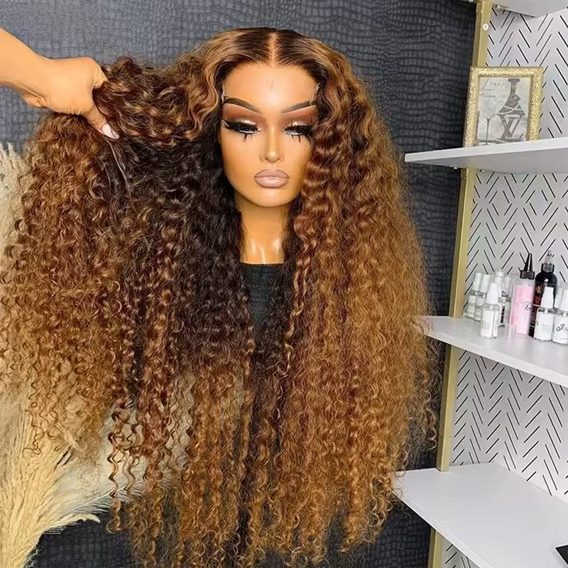 Ombre Highlight Deep Curly Wig Brazilian Raw Human Hair Wig Highlighted Blonde Water Wavy Breathable 13X4 Swiss Lace Front Wigs