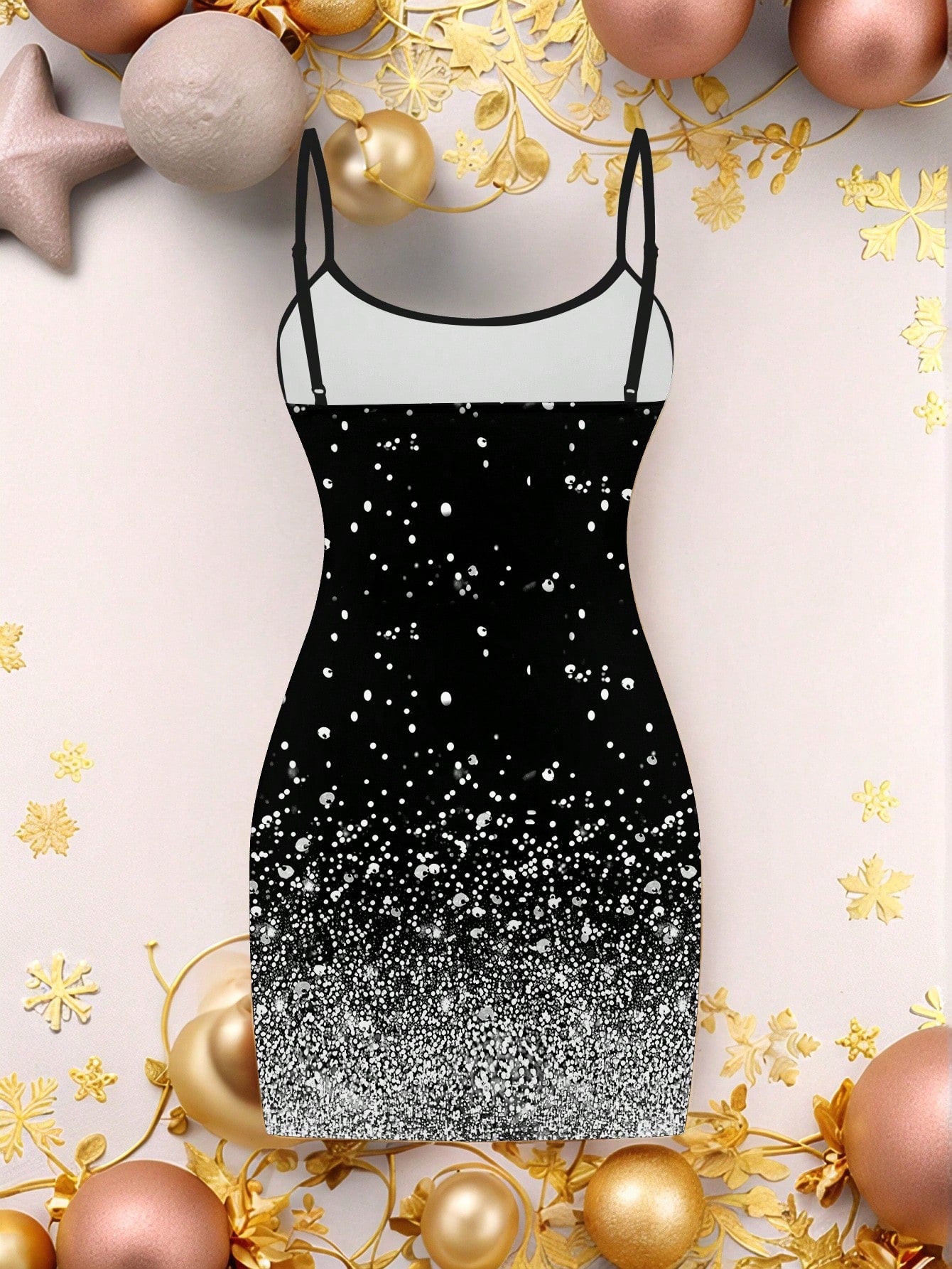 Ezwear Casual Party Glitter Sequin Design Simple Mini Bodycon Gold Cami Dress for Women, Suitable for Party Occasions