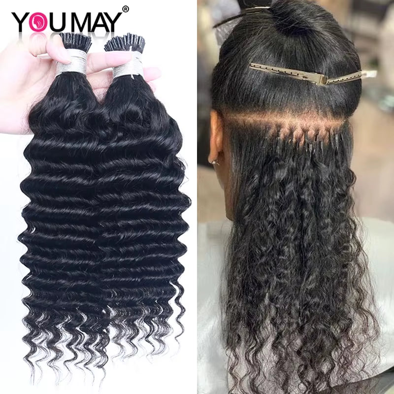 Deep Wave I Tip Hair Extensions Microlinks for Black Women Malaysia Virgin Hair 100% Human Hair Bulk Natural Black