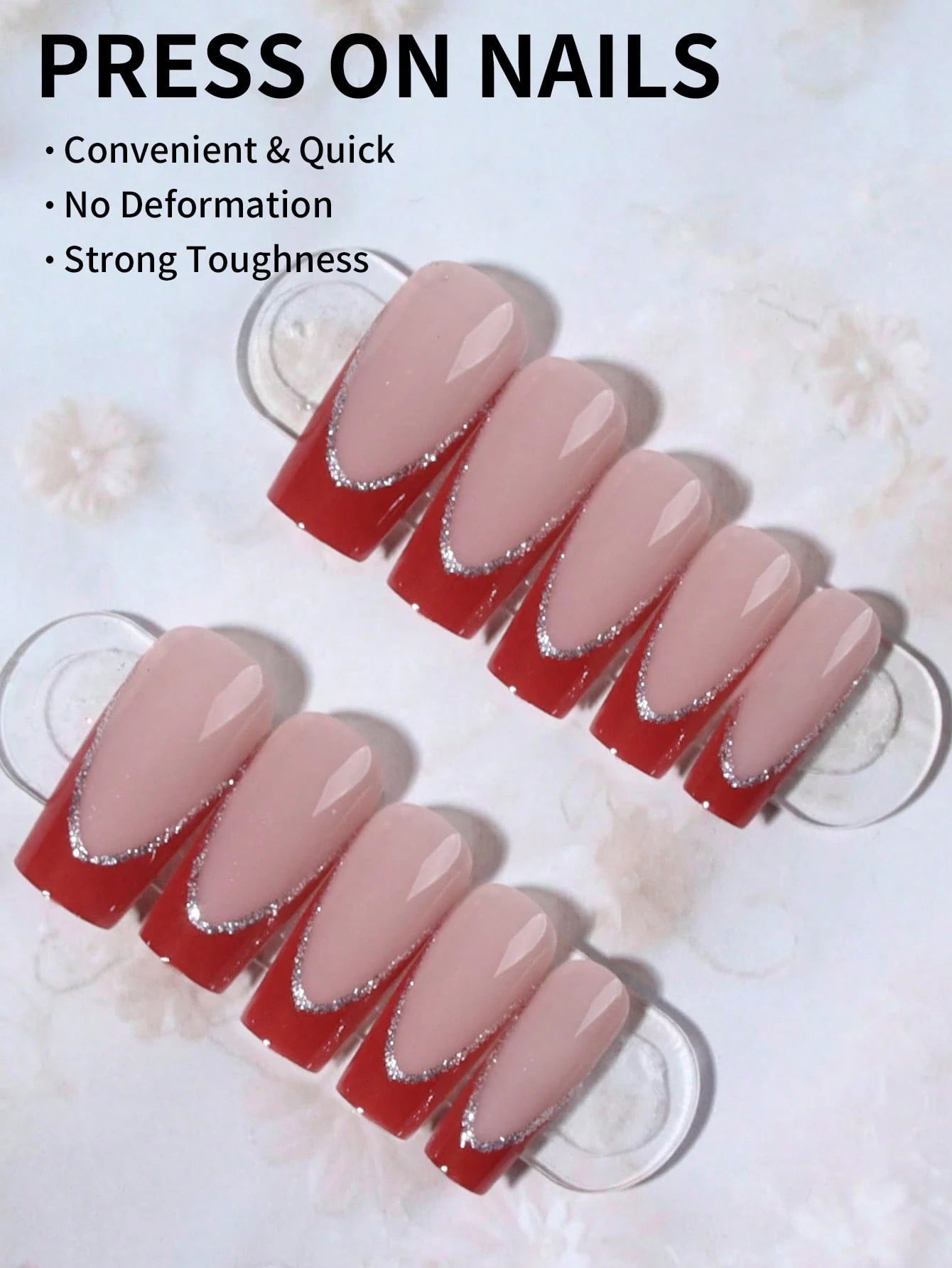 Elevate Your Style With, 24Pcs/Set Long Coffin Red French Tip Press on Nails Tips Chic Minimalist Style - Reusable Design Fake Nail,Contain 1Pc Jelly Glue and 1Pc Nail File, Acrylic Fake Nails for Women and Girls, Daily Life and Party Use