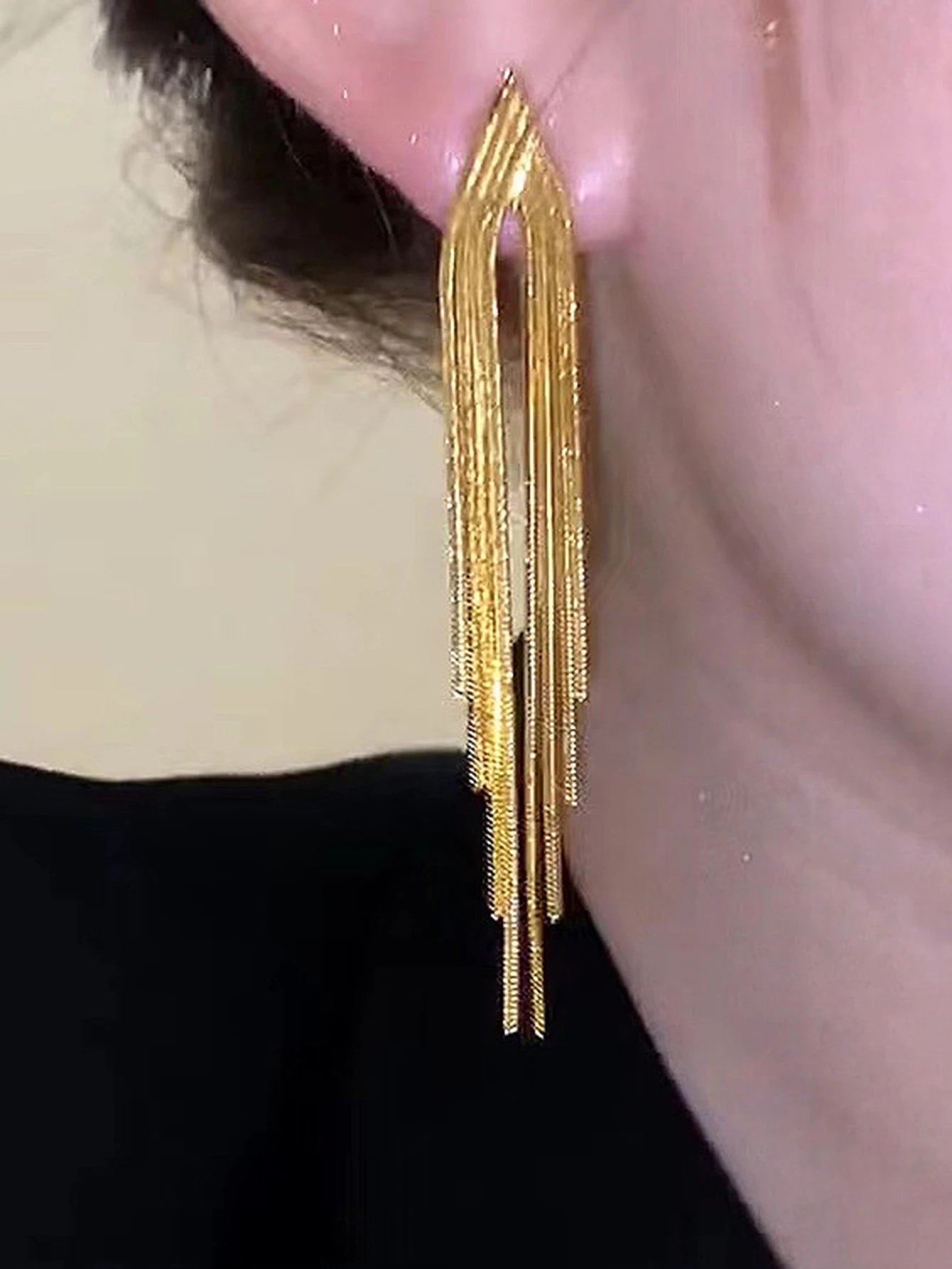 17KM 2Pcs Fashionable Simple Metallic Tassel & Shiny Pendant Dangle Earrings, Perfect for Party, Date or Gift