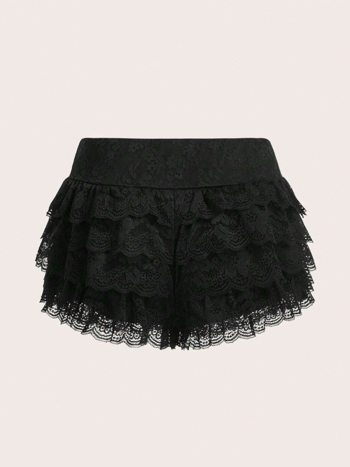 ICON Y2K Summer plus Size Solid Color Sexy Lace Cake Layer Shorts