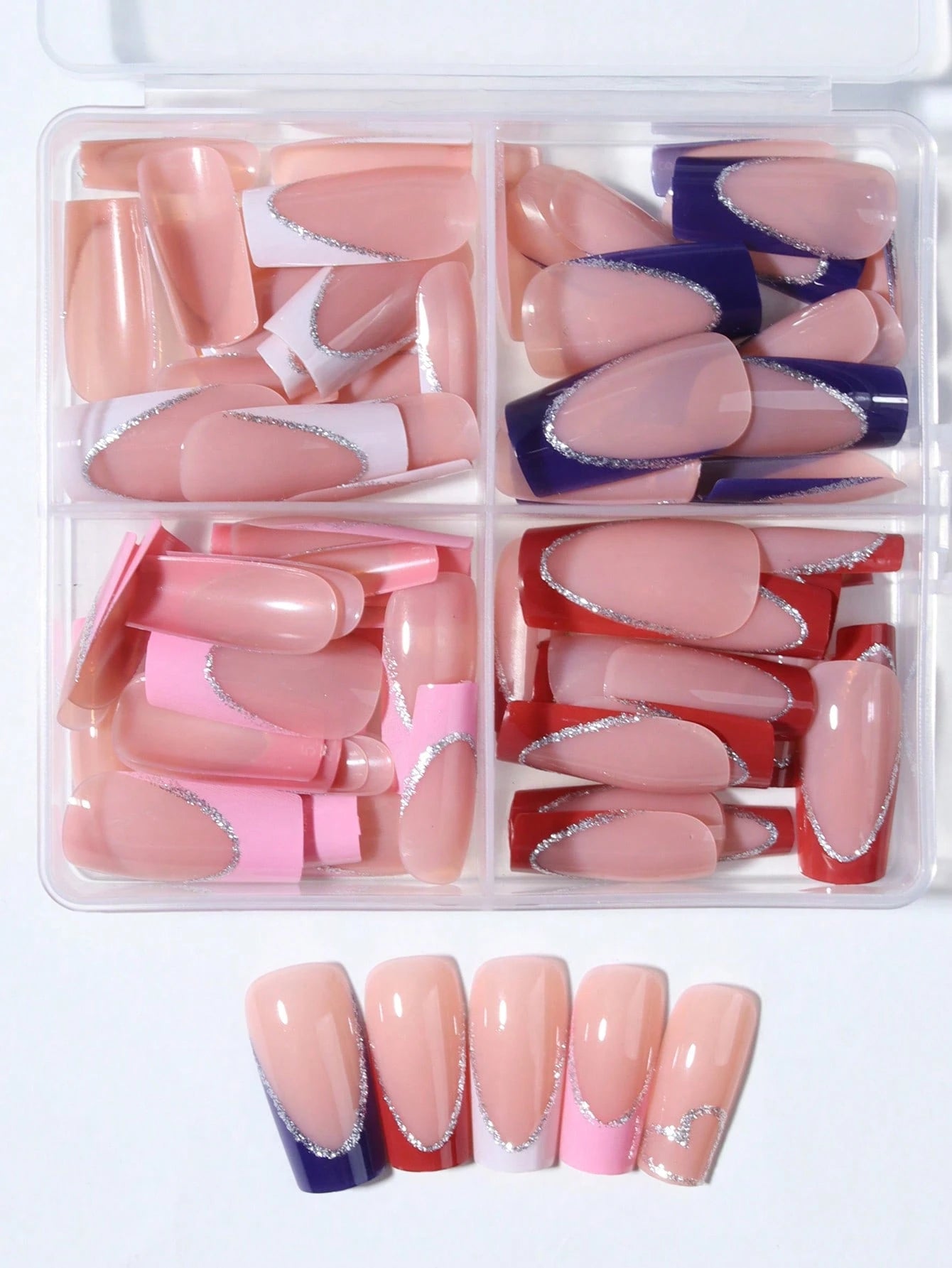 Elevate Your Style With, 24Pcs/Set Long Coffin Red French Tip Press on Nails Tips Chic Minimalist Style - Reusable Design Fake Nail,Contain 1Pc Jelly Glue and 1Pc Nail File, Acrylic Fake Nails for Women and Girls, Daily Life and Party Use