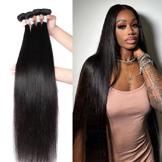 Brazilian 30 40 Inch Raw Virgin Unprocessed Human Hair Extensions Bone Straight Human Hair Weave Bundles 1/3/4 Pcs Double Wefts