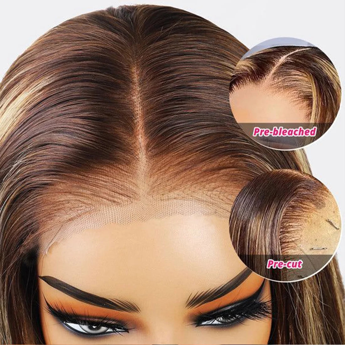 Wear and Go Glueless Wigs Human Hair 4/27 Highlight Straight 4X4 Lace Front Wigs 28 Inch Pre Plucked Colored Wig for Beginners Straight Pre Cut Honey Blonde Wigs Human Hair for Women