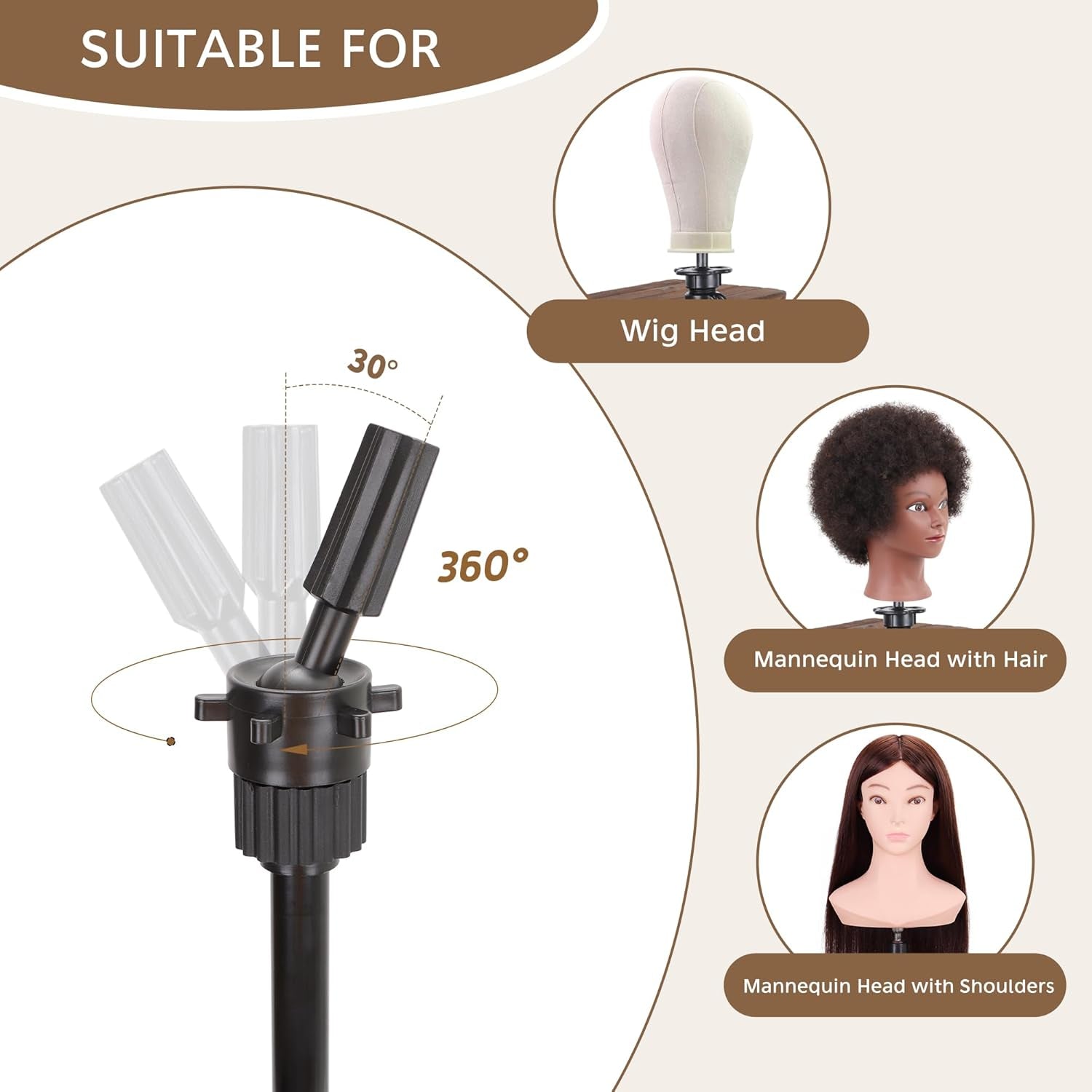 Wig Stand Tripod for Cosmetology Hairdressing Training, Metal Adjustable Mannequin Head Stand Training Head Holder, Mannequin Tripod Stand for Wig Cosmetology Training Practice