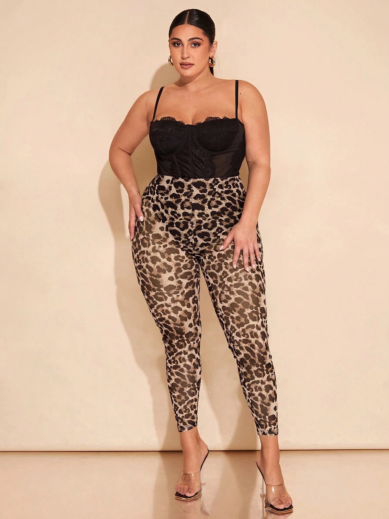 BAE plus Size Women'S Summer Brown Leopard Leggings, Birthday, Elegant, Basic, Christmas, Valentine'S Day, Music Festival,Chocolate,Minimalism,High Waist, Narrow Feet