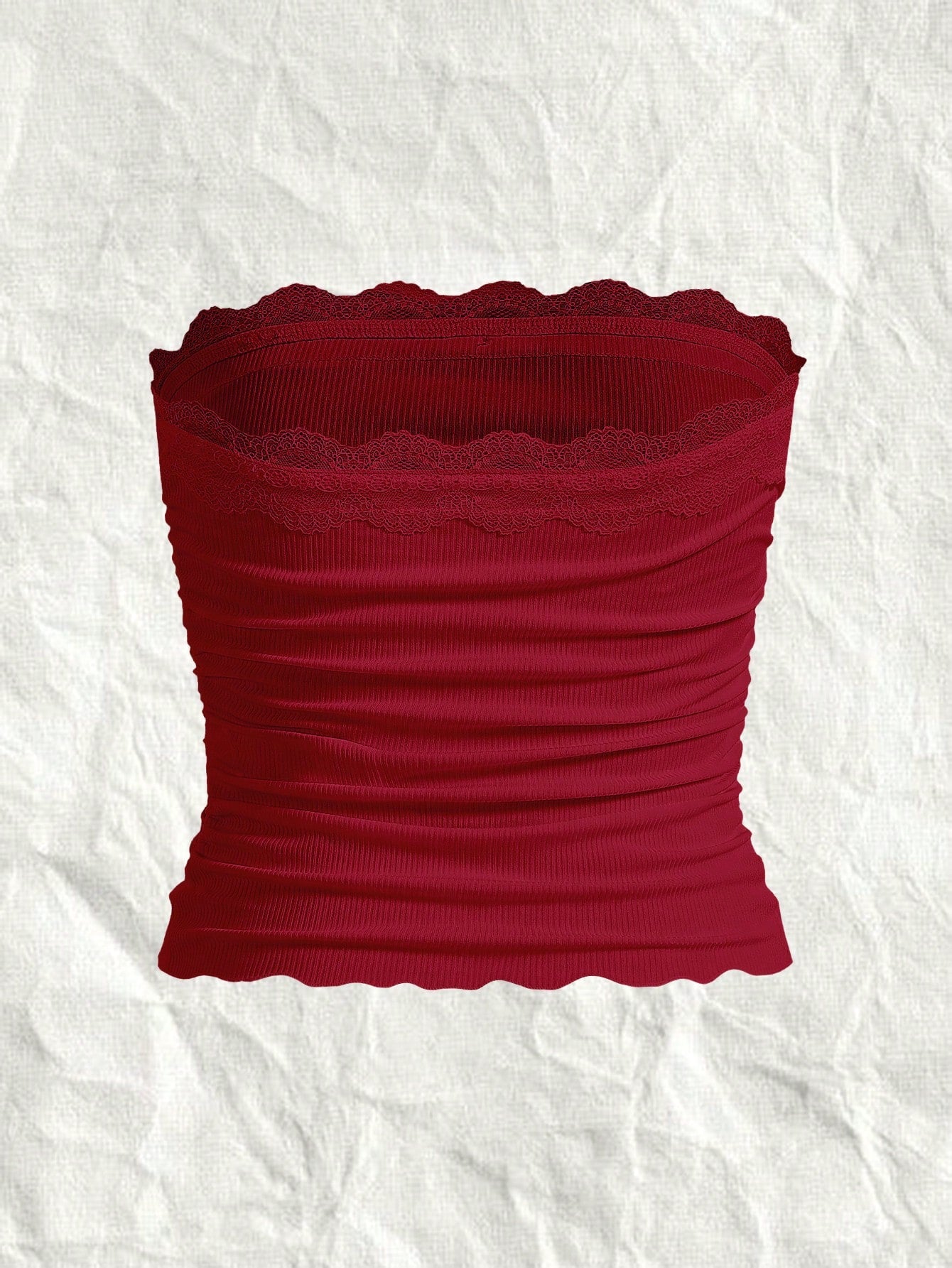 Plus Cherry Print Lace Trim Ruched Top, for Summer