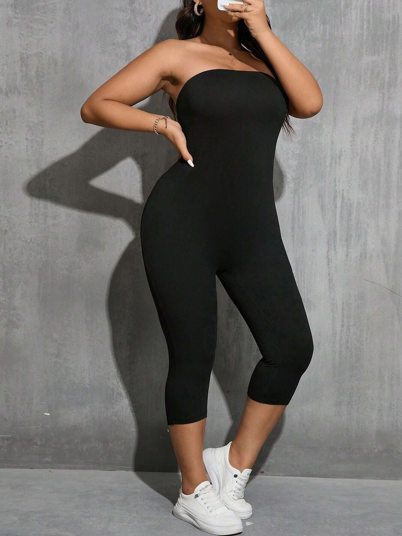 Essnce Women'S plus Size Summer Casual Strapless Jumpsuit