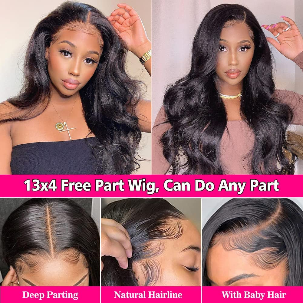 Body Wave Lace Front Wigs Human Hair 13X4 Frontal Wigs Human Hair Pre Plucked Glueless Wigs Human Hair with Baby Hair Body Wave Wig for Women Natural Color 24 Inch