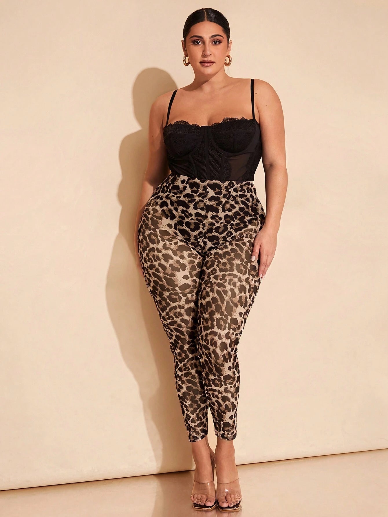 BAE plus Size Women'S Summer Brown Leopard Leggings, Birthday, Elegant, Basic, Christmas, Valentine'S Day, Music Festival,Chocolate,Minimalism,High Waist, Narrow Feet