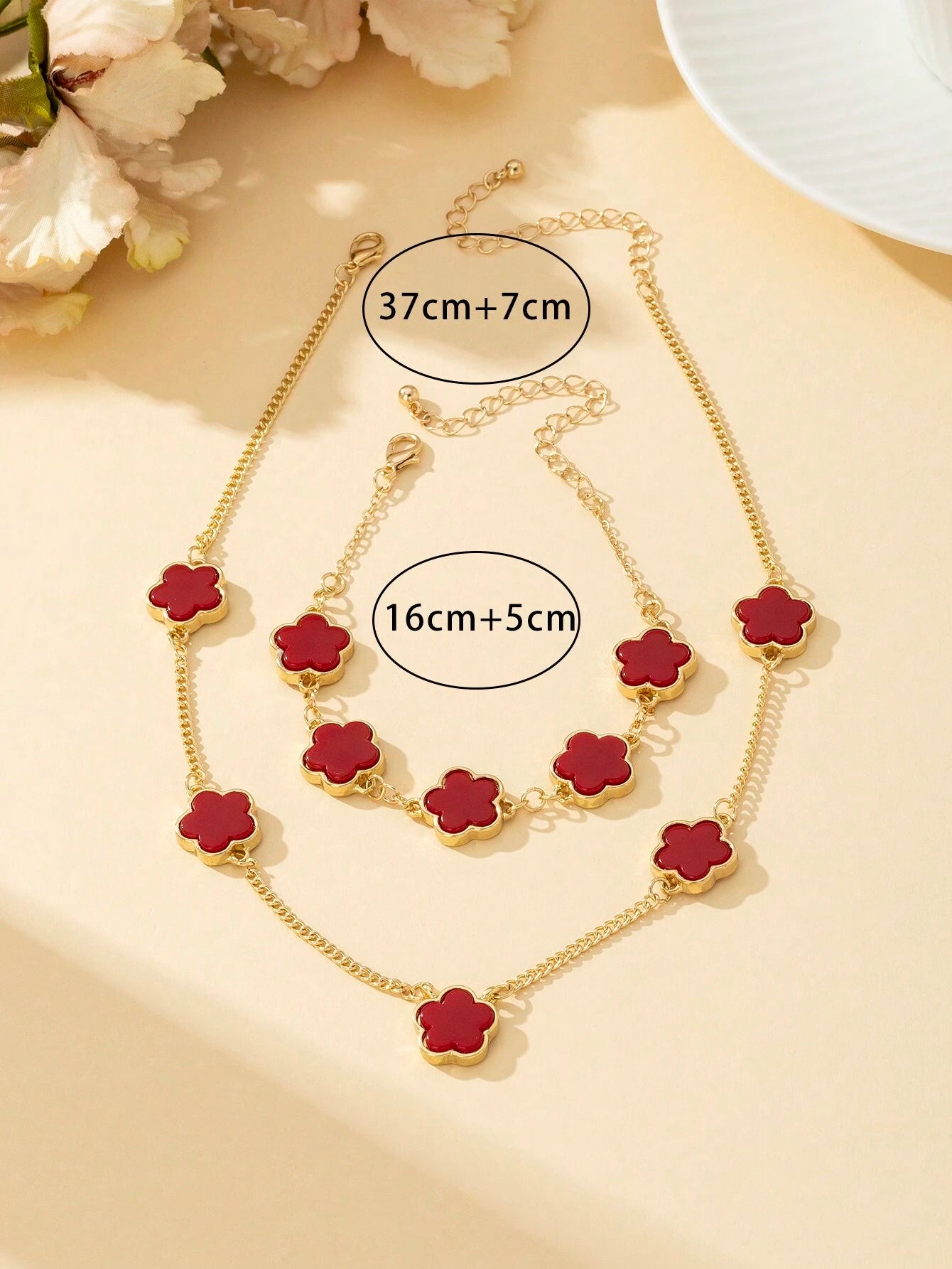 1Set Fashion Flower & Clover Pendant Necklace and Bracelet Jewelry Set, Holiday Gift for Women Valentines