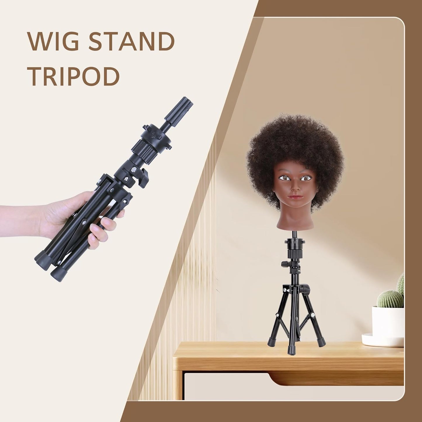 Wig Stand Tripod for Cosmetology Hairdressing Training, Metal Adjustable Mannequin Head Stand Training Head Holder, Mannequin Tripod Stand for Wig Cosmetology Training Practice