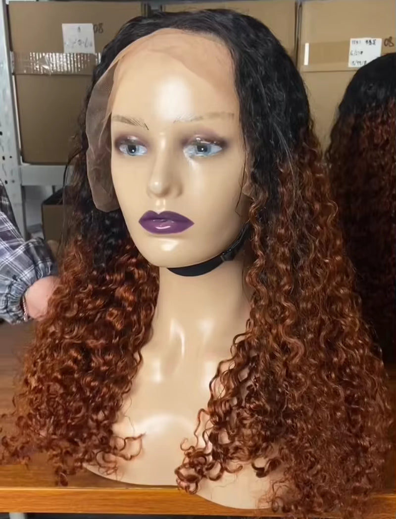 Ombre Highlight Deep Curly Wig Brazilian Raw Human Hair Wig Highlighted Blonde Water Wavy Breathable 13X4 Swiss Lace Front Wigs